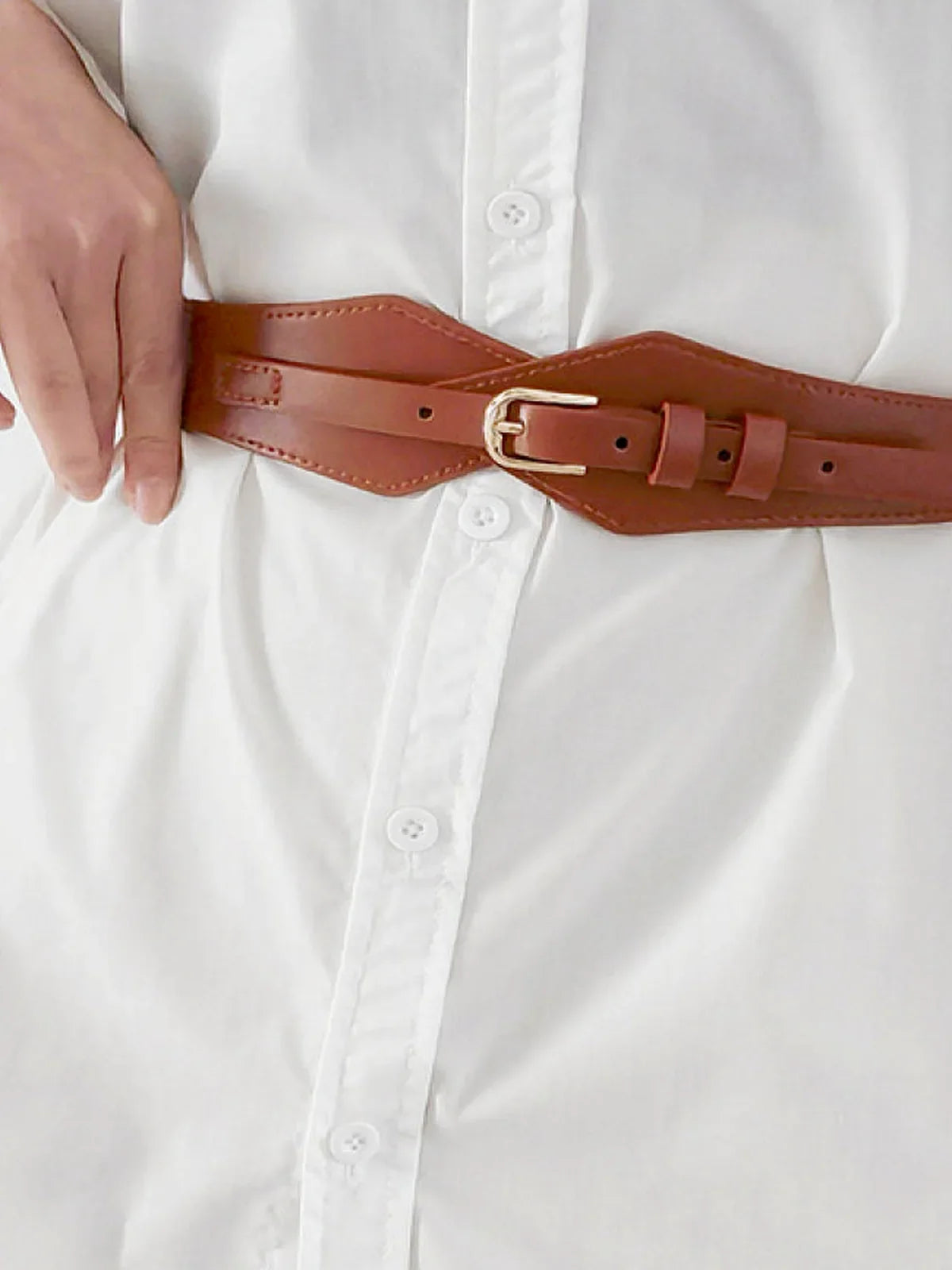 Wide Geometric Elastic Corset Waist Belt with Gold Buckle