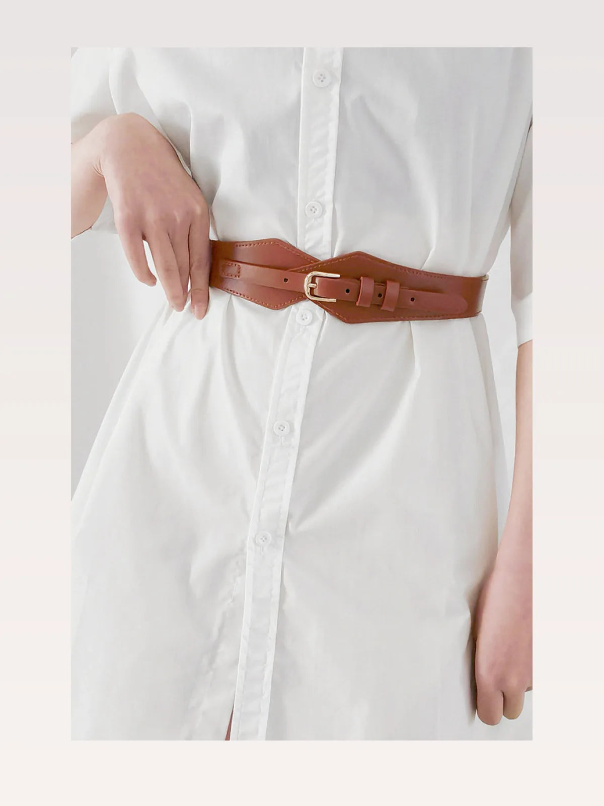 Wide Geometric Elastic Corset Waist Belt with Gold Buckle