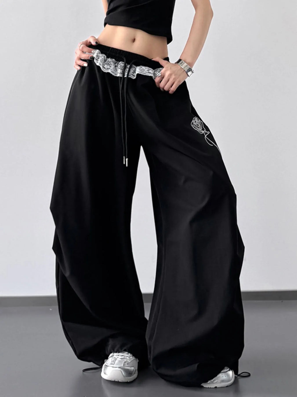 Drawstring Lace Detail Wide Leg Pants