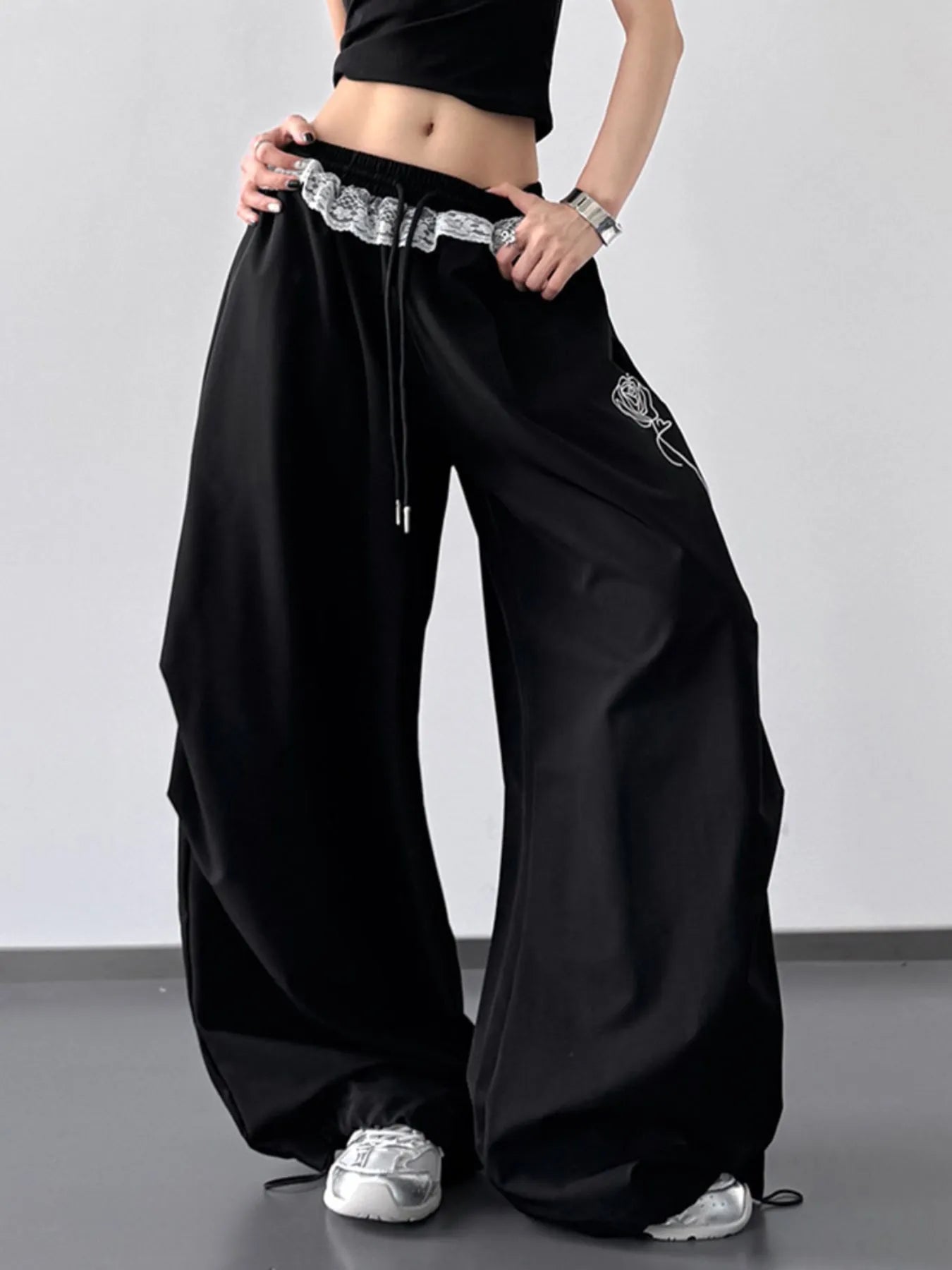 Drawstring Lace Detail Wide Leg Pants