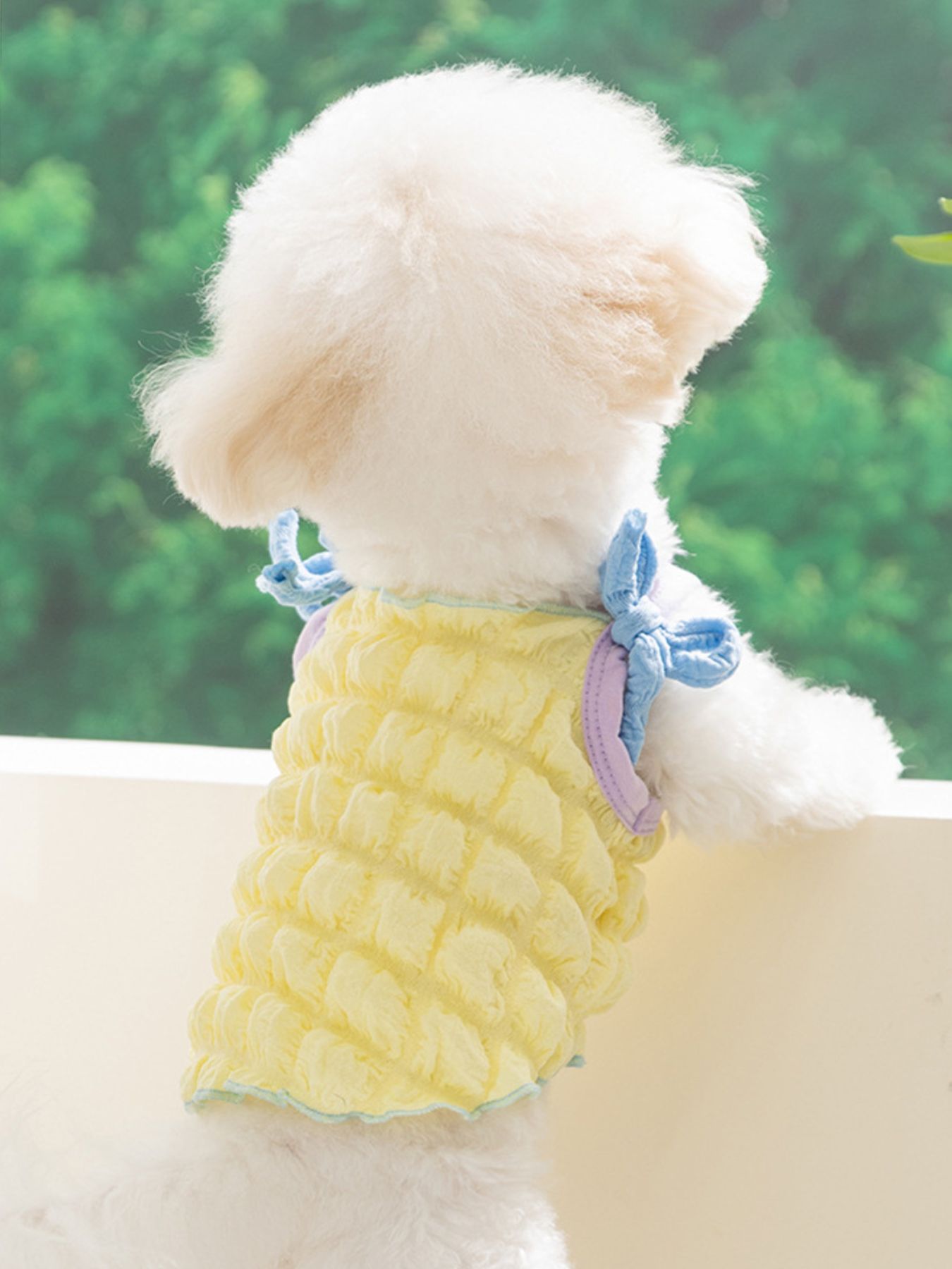 Bubble Textured Tie Shoulder Pet Top