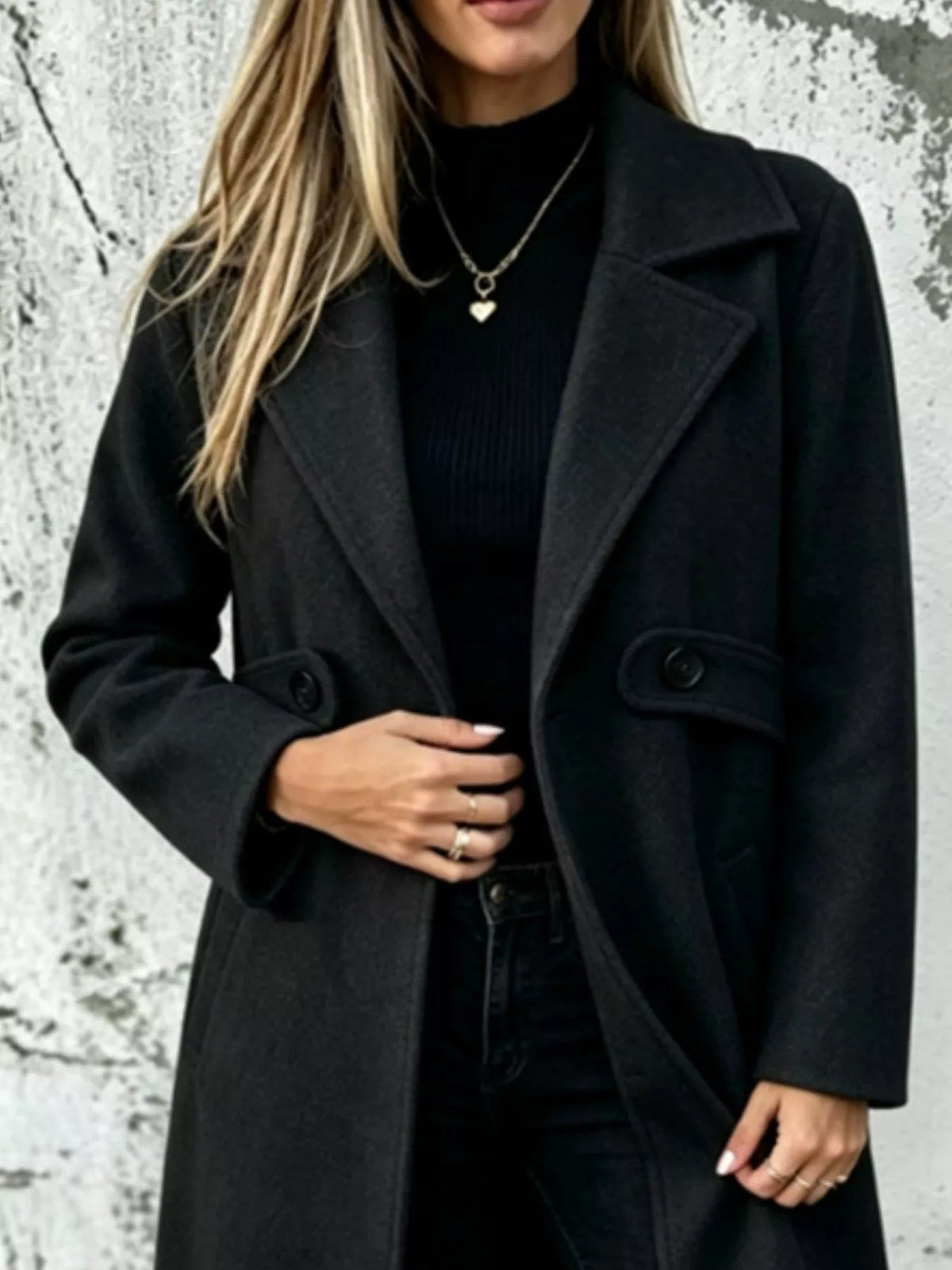 Full Size Lapel Collar Longline Overcoat Plus Size
