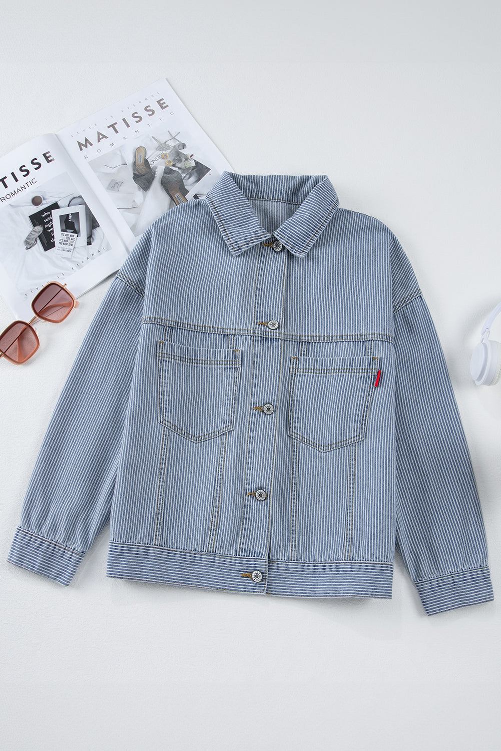 Stripe Denim Chest Pocket Oversize Jacket