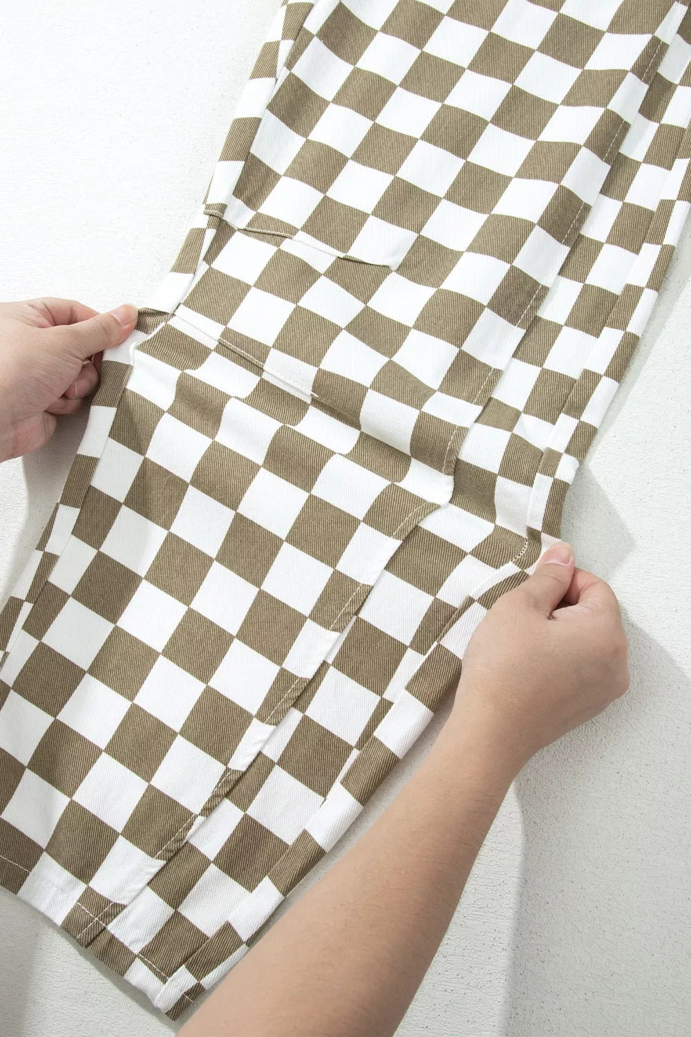 Checkered Print Denim Barrel Pants