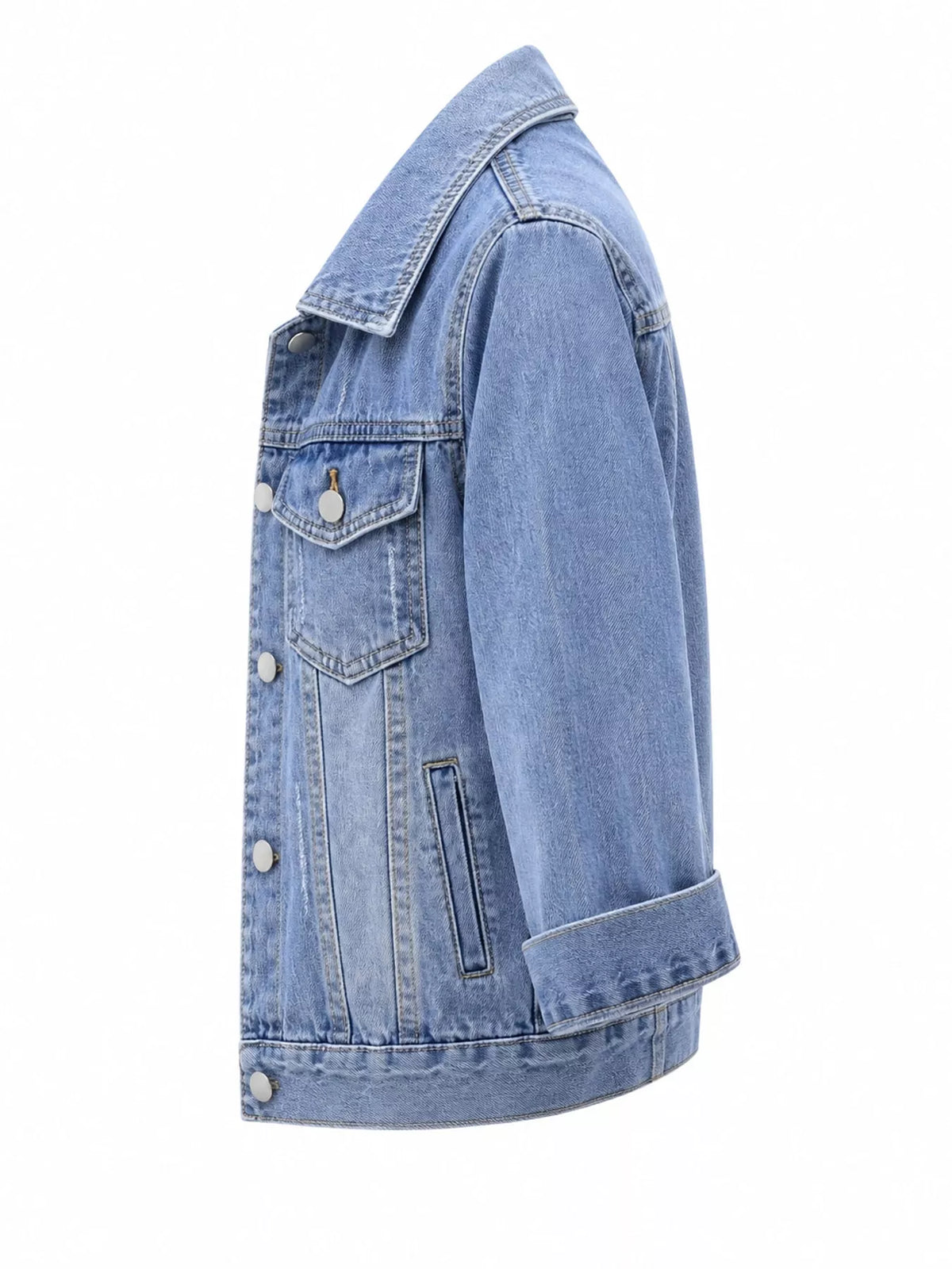 Full Size Distressed Mid-Sleeve Denim Jacket Plus Size