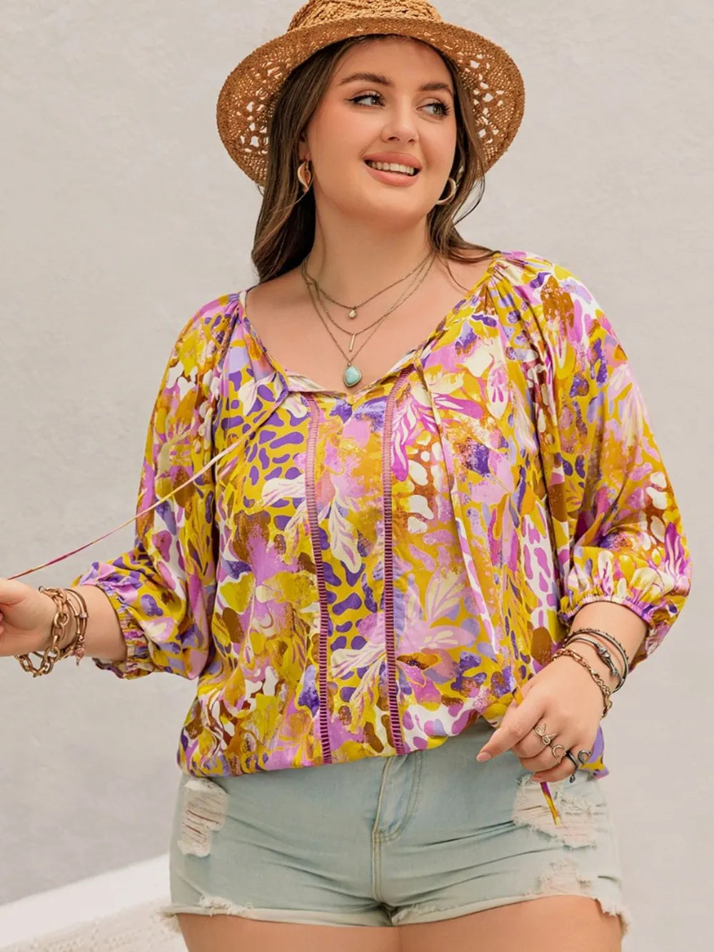 Printed Tie Neck Blouse