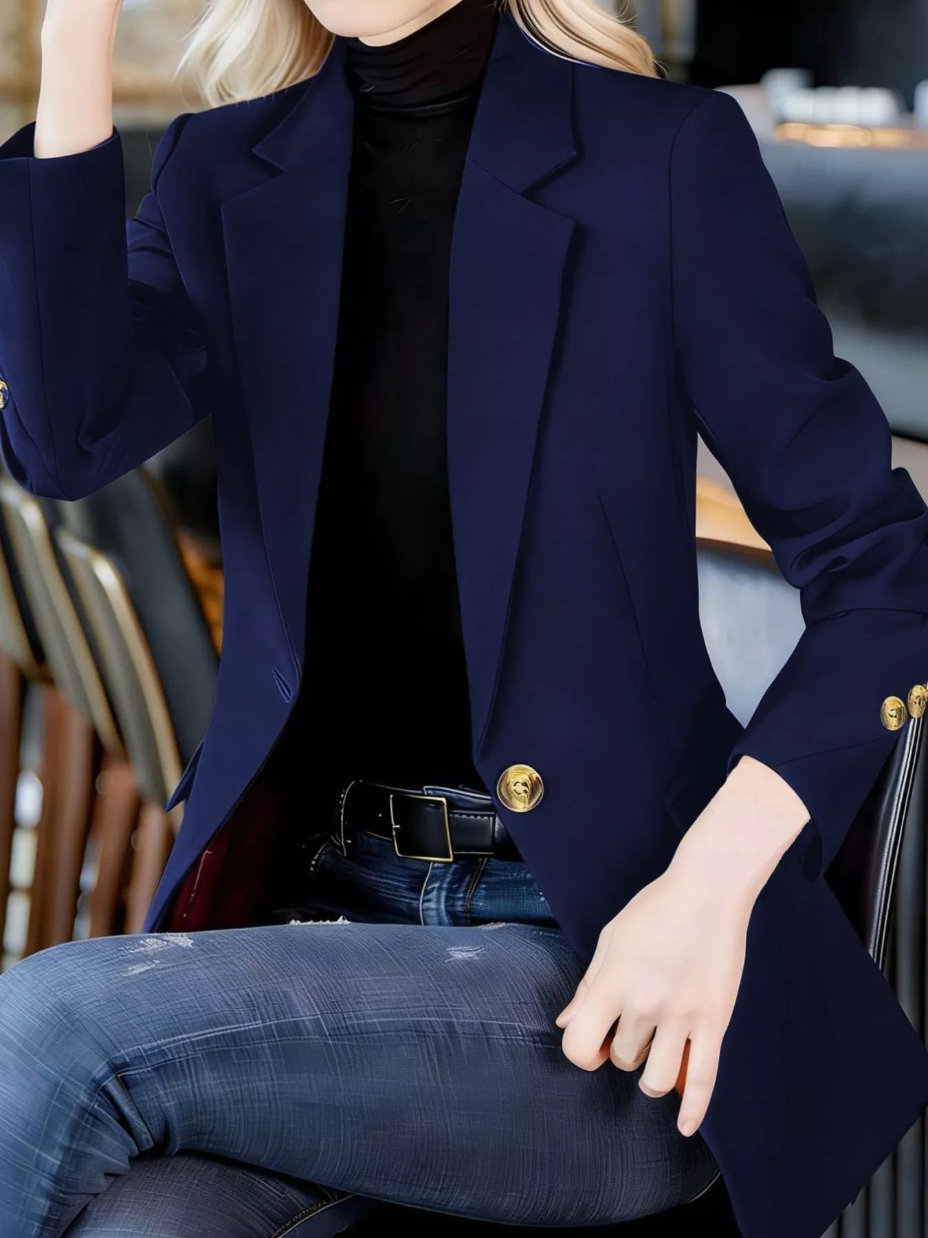 Full Size One Button Lapel Collar Blazer Plus Size