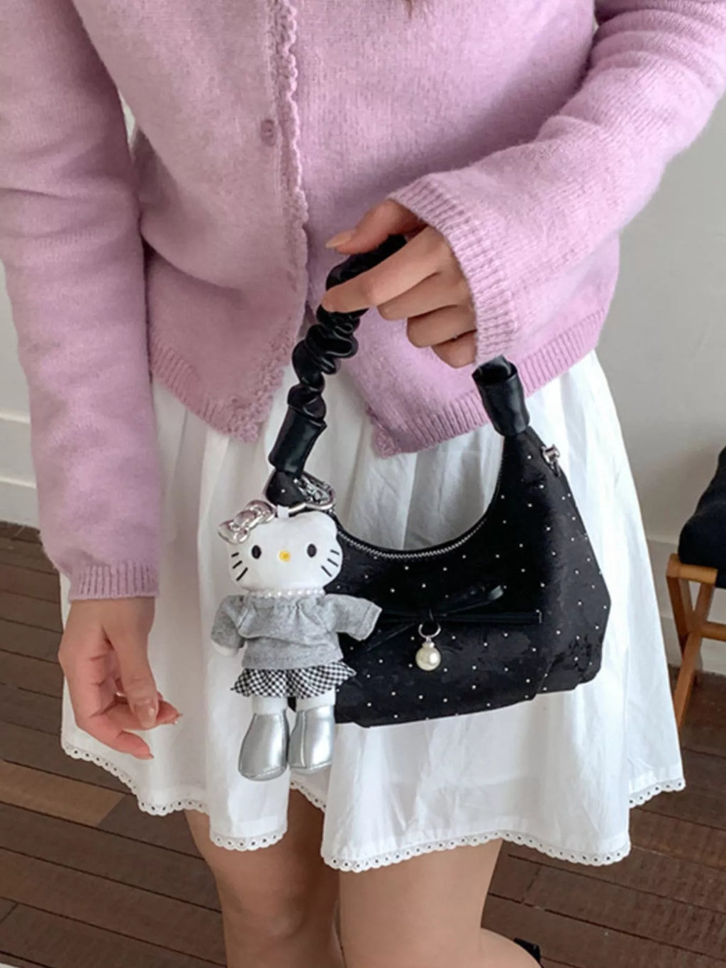 Ruched Handle Polka Dot Handbag