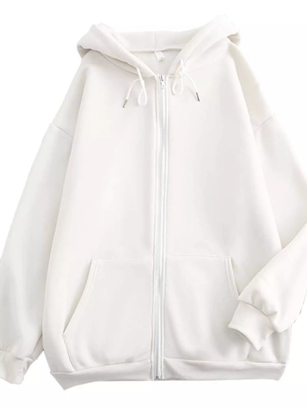 Full Size Oversized Solid Zip-Up Hoodie with Drawstring Plus Size