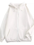 Full Size Oversized Solid Zip-Up Hoodie with Drawstring Plus Size