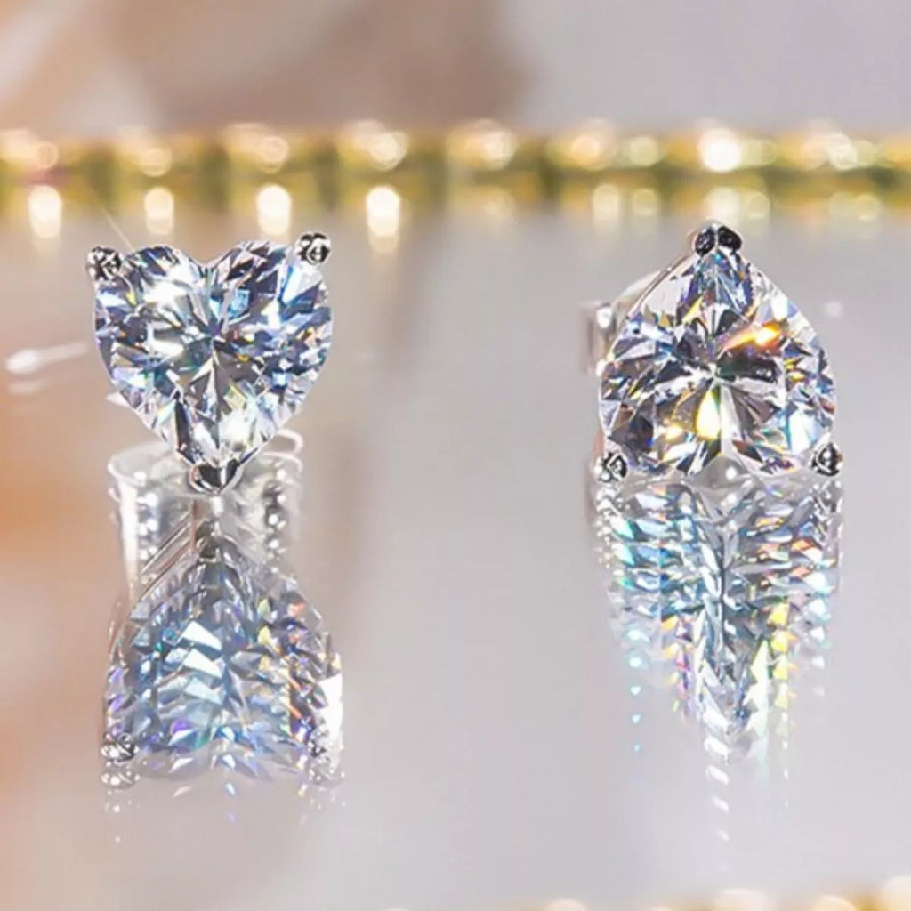 2 Carat 925 Sterling Silver Moissanite Heart Earrings