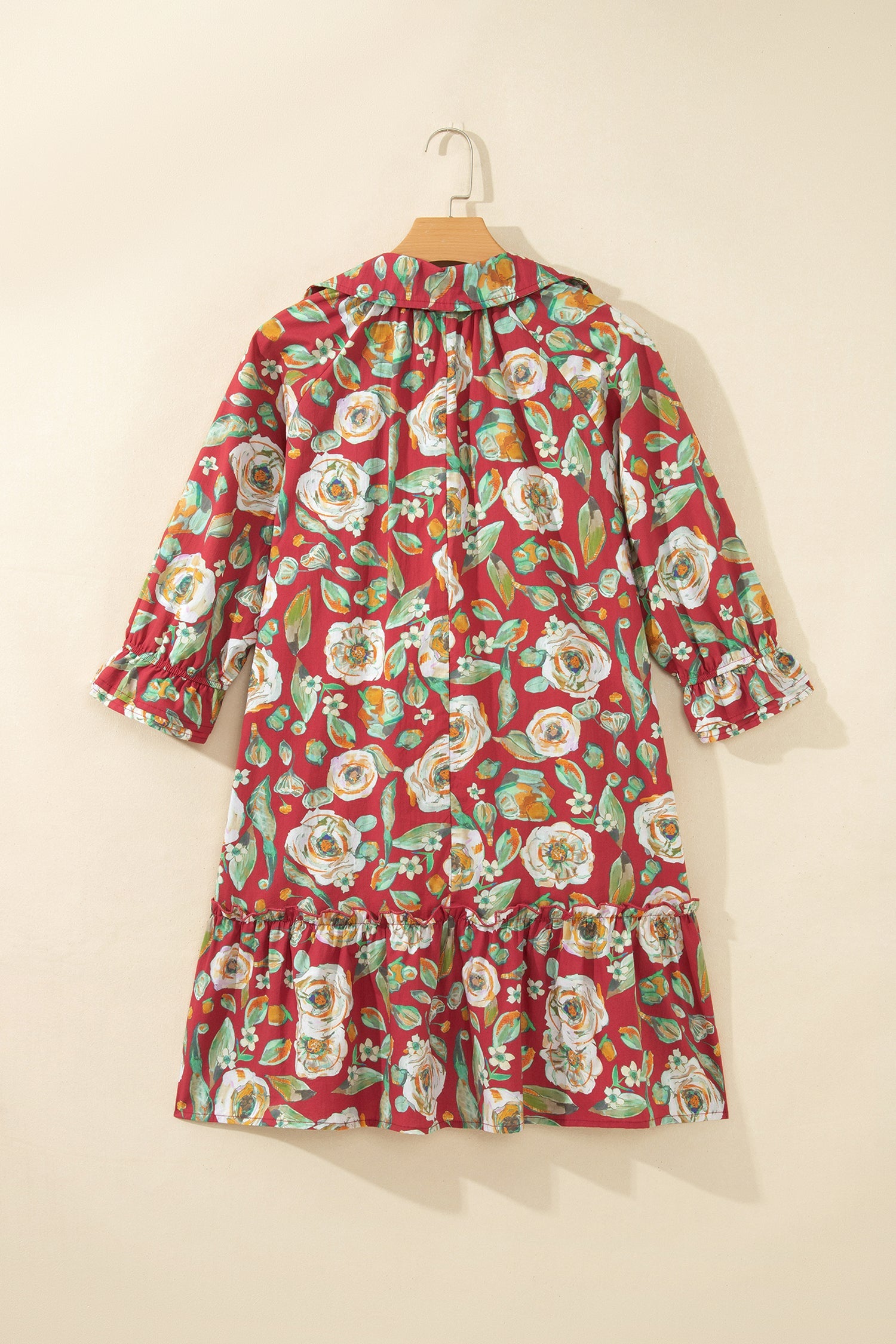 Red Floral Print Half Sleeve Short Shift Dress