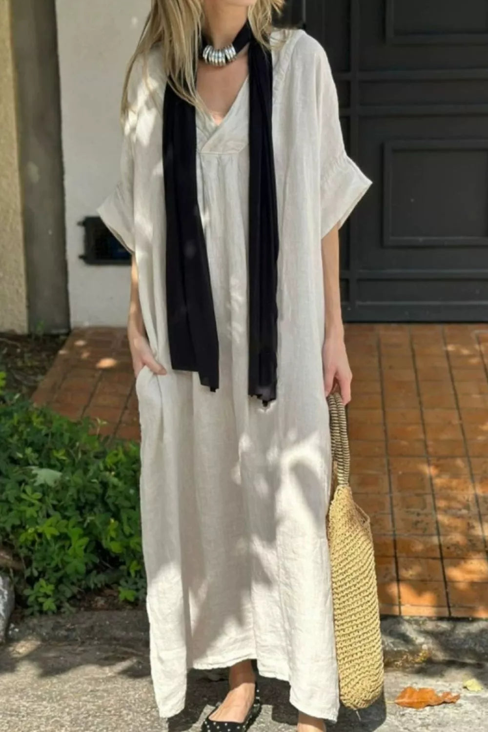 Full Size V-Neck Maxi Dress with Flowy Silhouette Plus Size