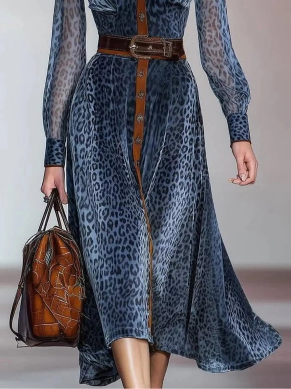 Leopard Print Shirt Dress with Contrast Trim