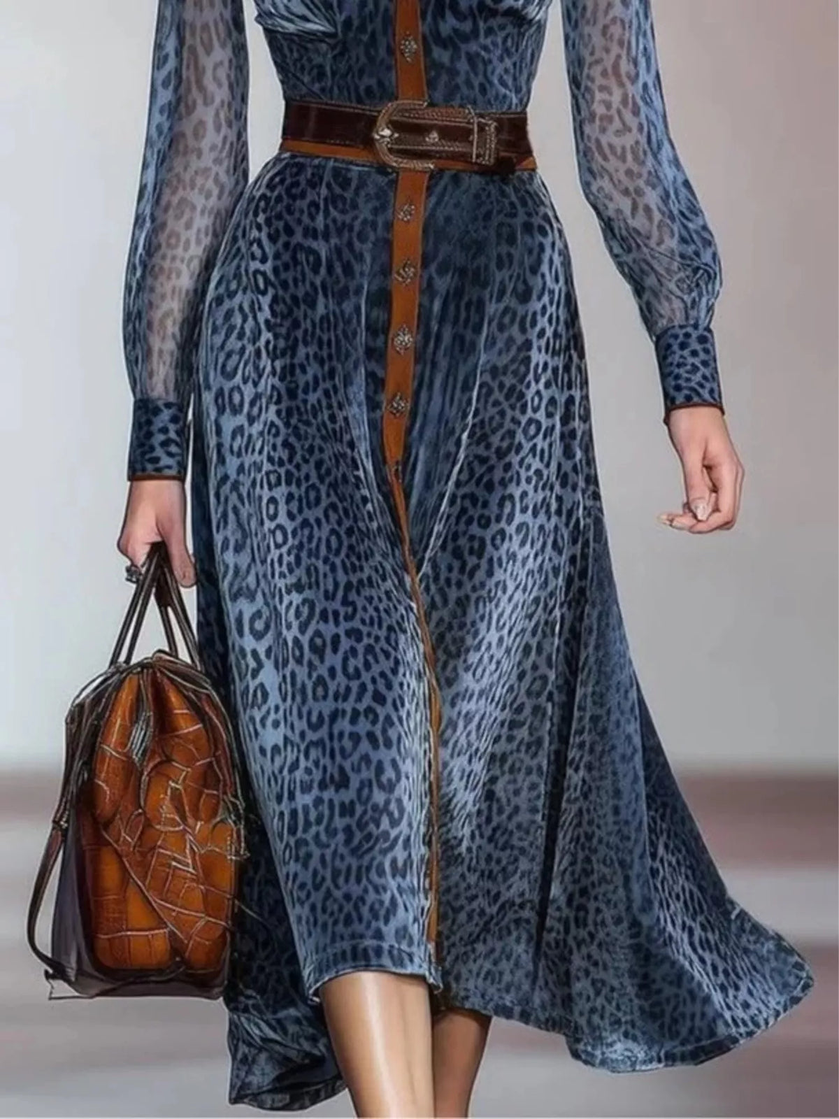 Leopard Print Shirt Dress with Contrast Trim