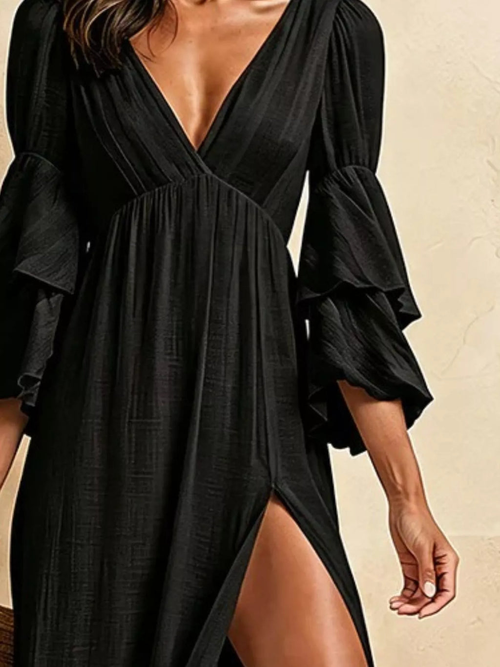 High Slit Ruffle Sleeve Maxi Dress