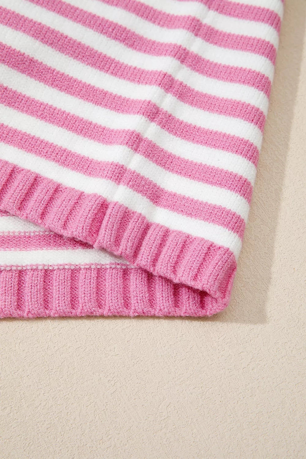 Striped Button Placket Drop Shoulder Long Sleeve Sweater