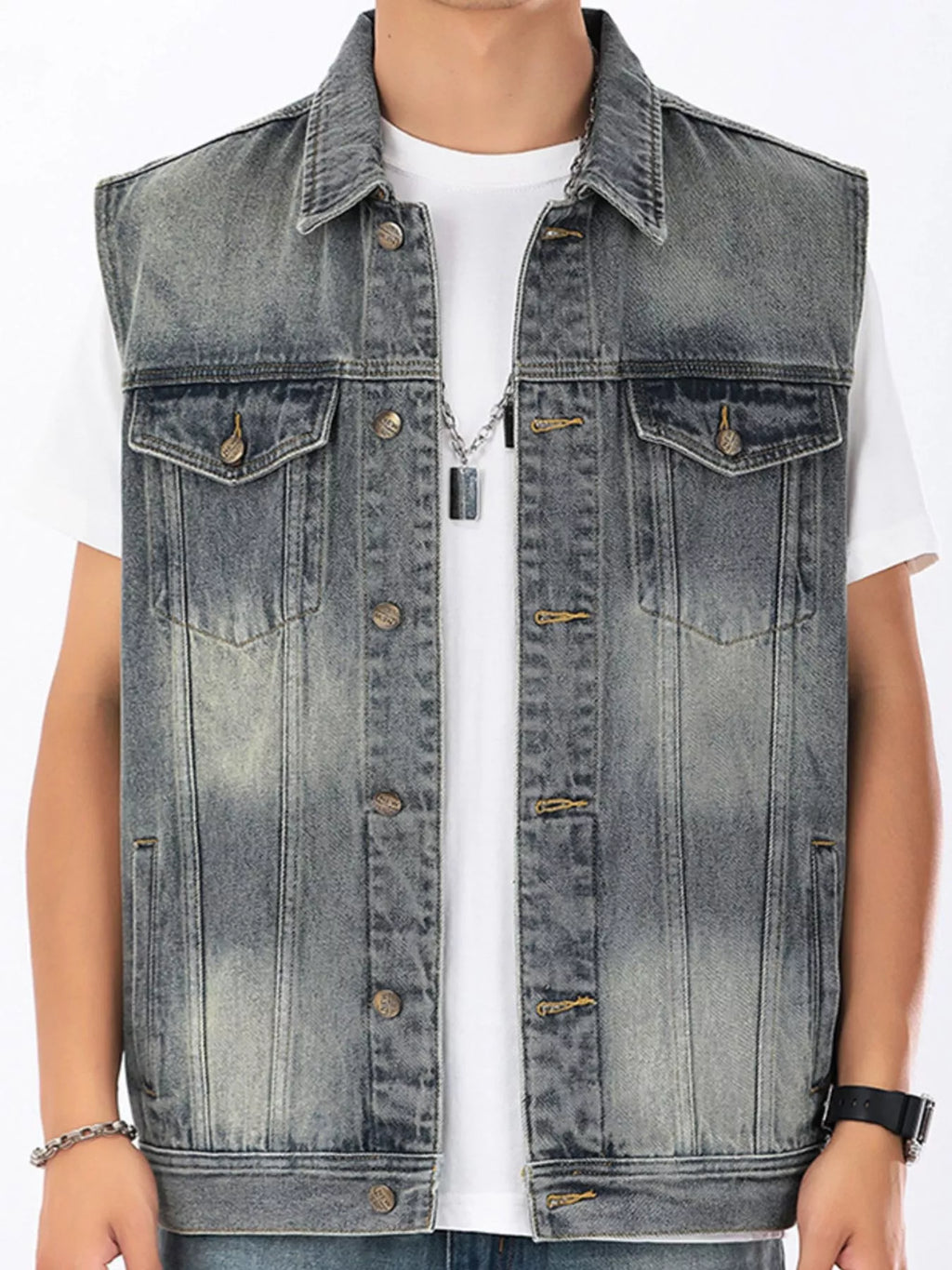 Men's Plus Size Vintage Washed Sleeveless Denim Vest