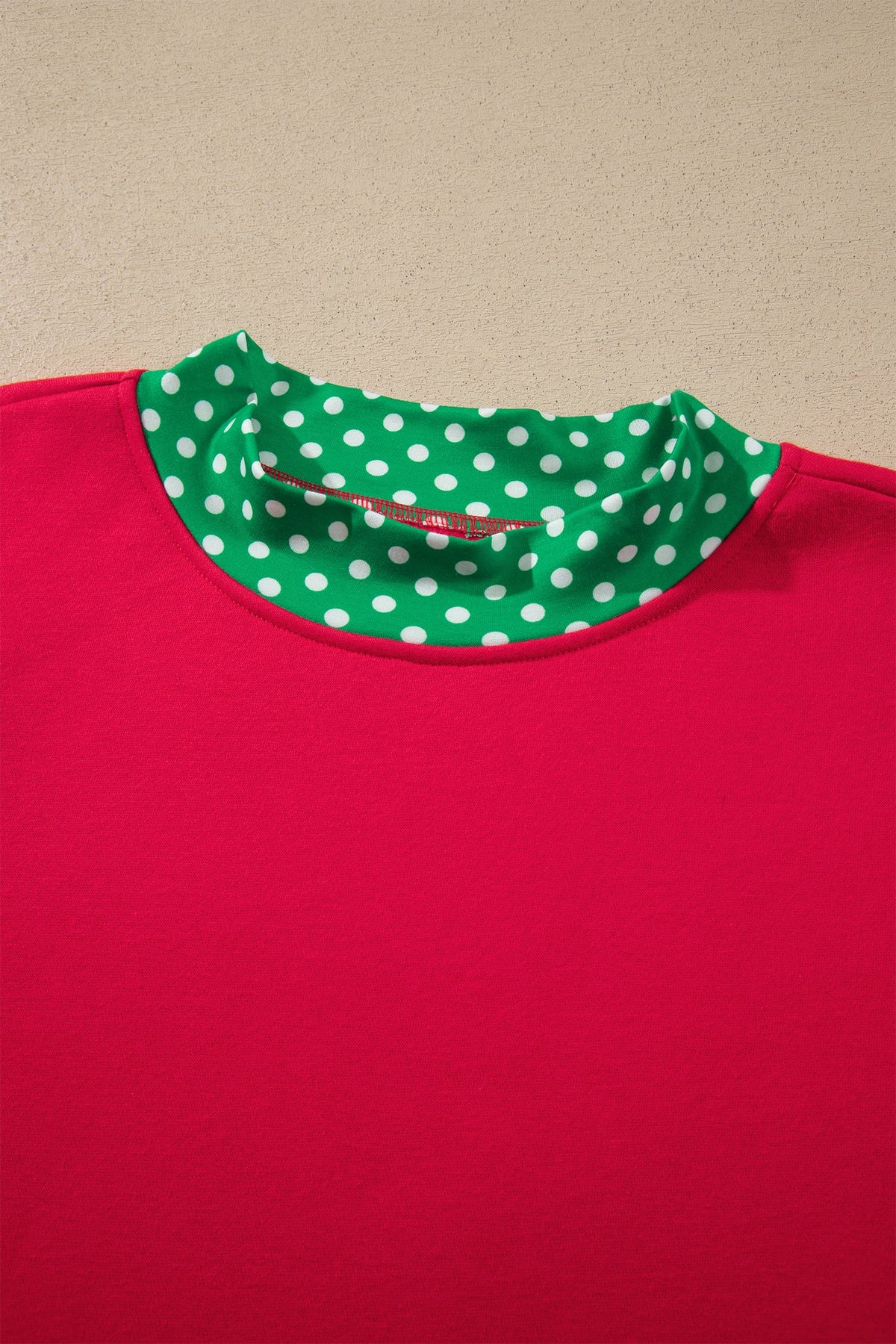 Polka Dot Contrast Trim Mock Neck Sweatshirt