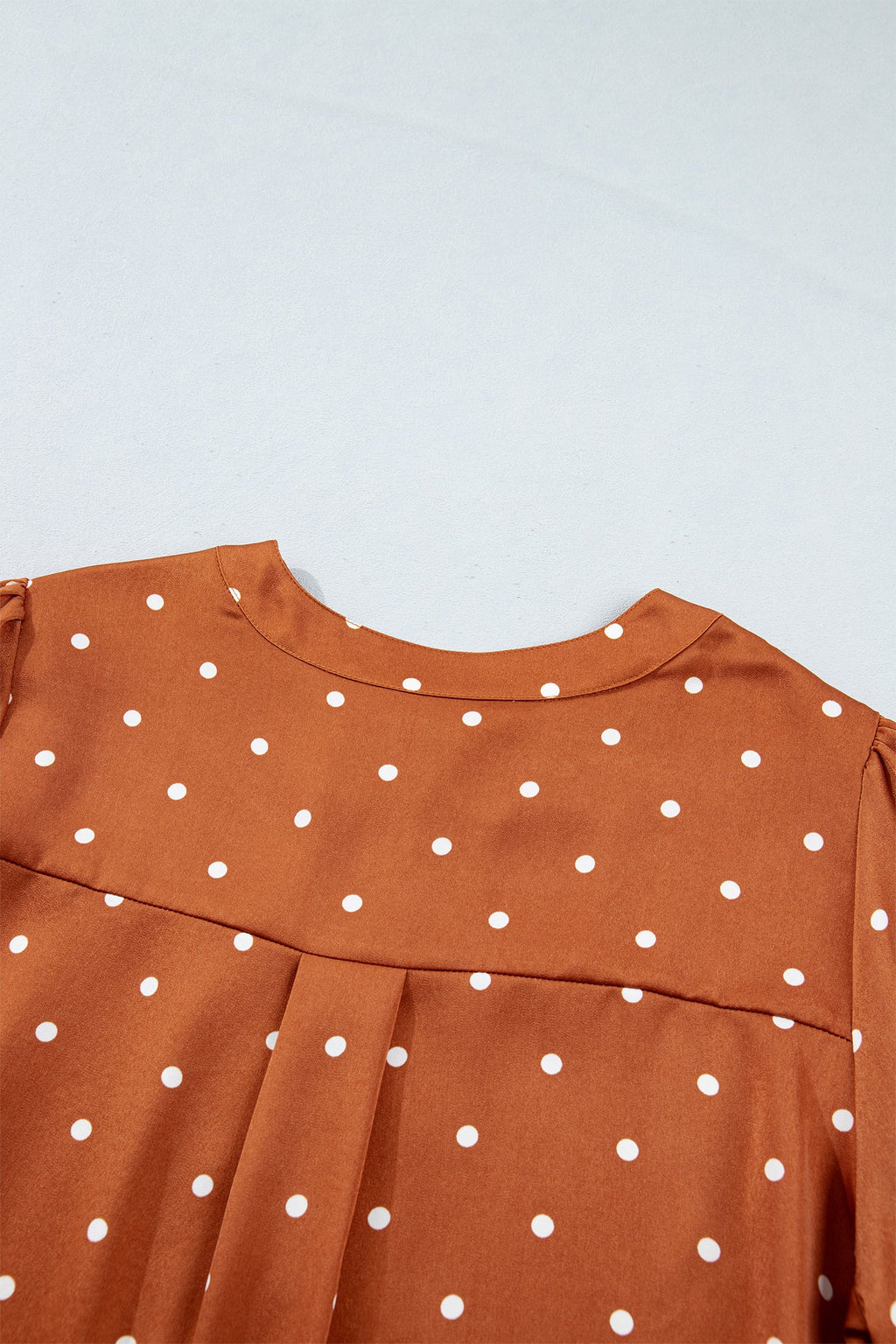 Brown Polka Dot Half Button V Neck Long Sleeve Blouse