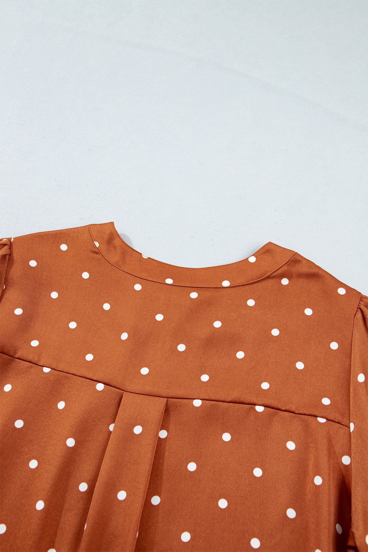 Brown Polka Dot Half Button V Neck Long Sleeve Blouse