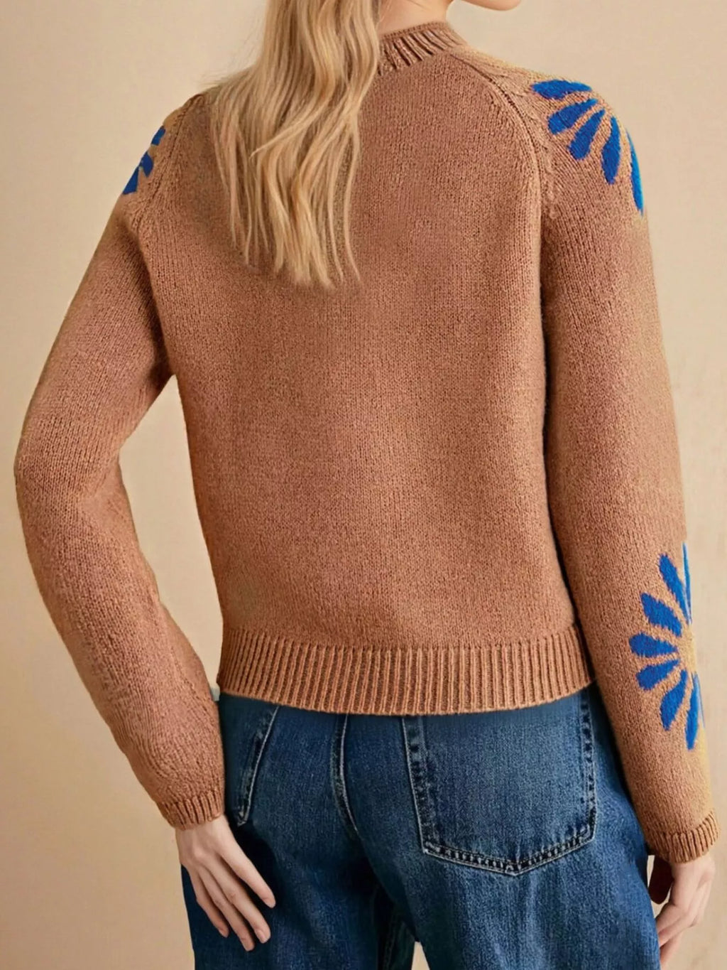 Flower Mock Neck Raglan Sleeve Sweater