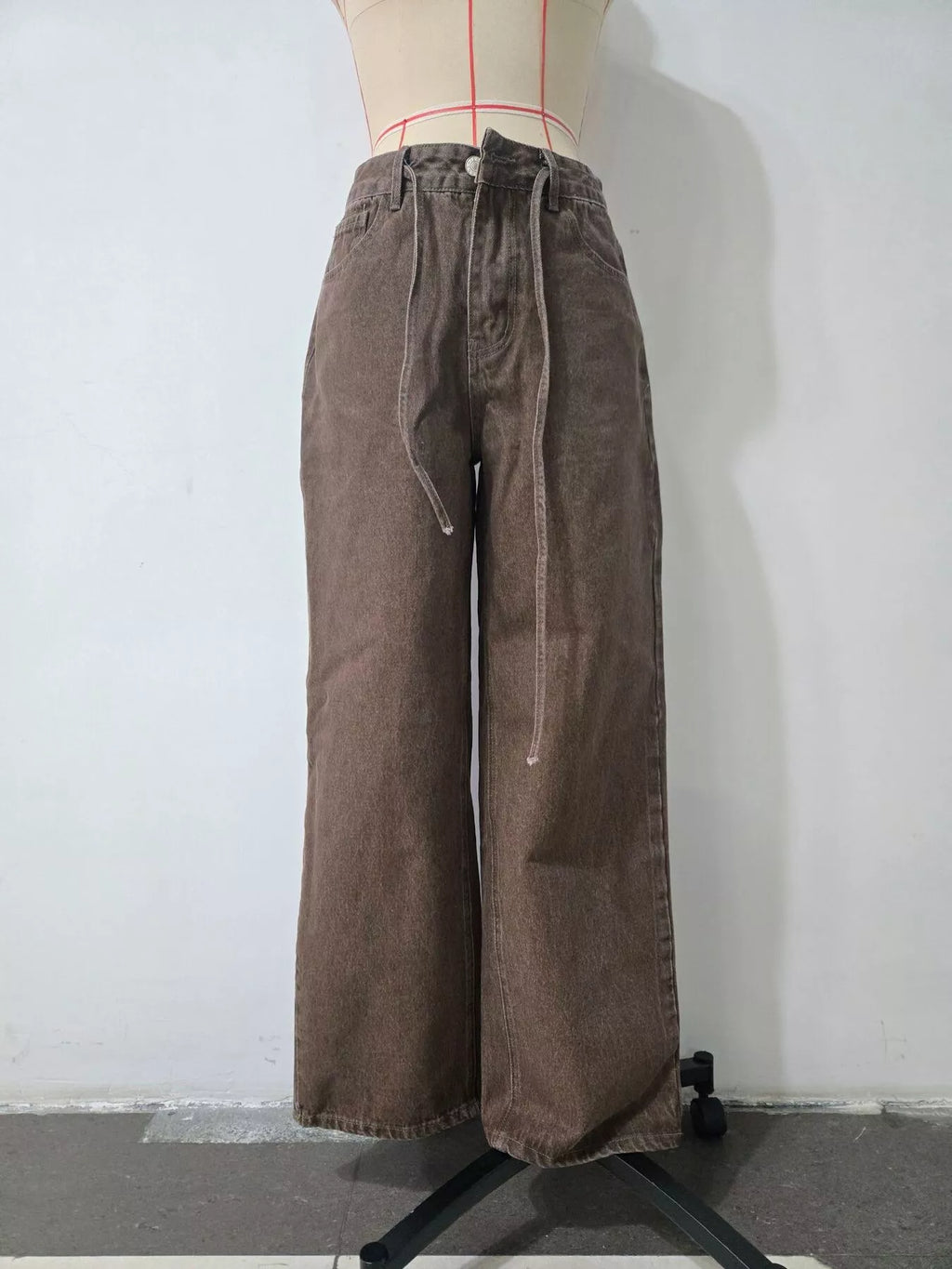 High-Waisted Wide-Leg Jeans with Tie-Waist Detail