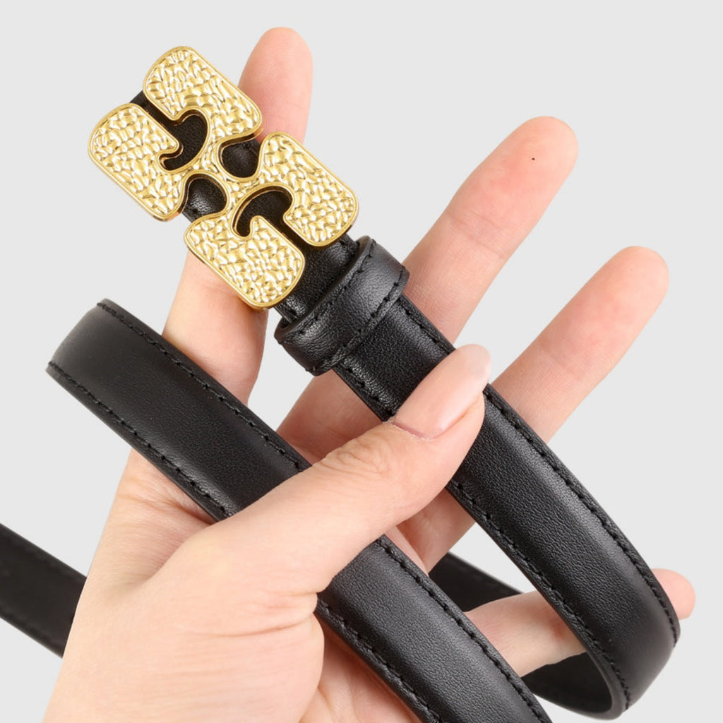 Gold Buckle Leather Belt