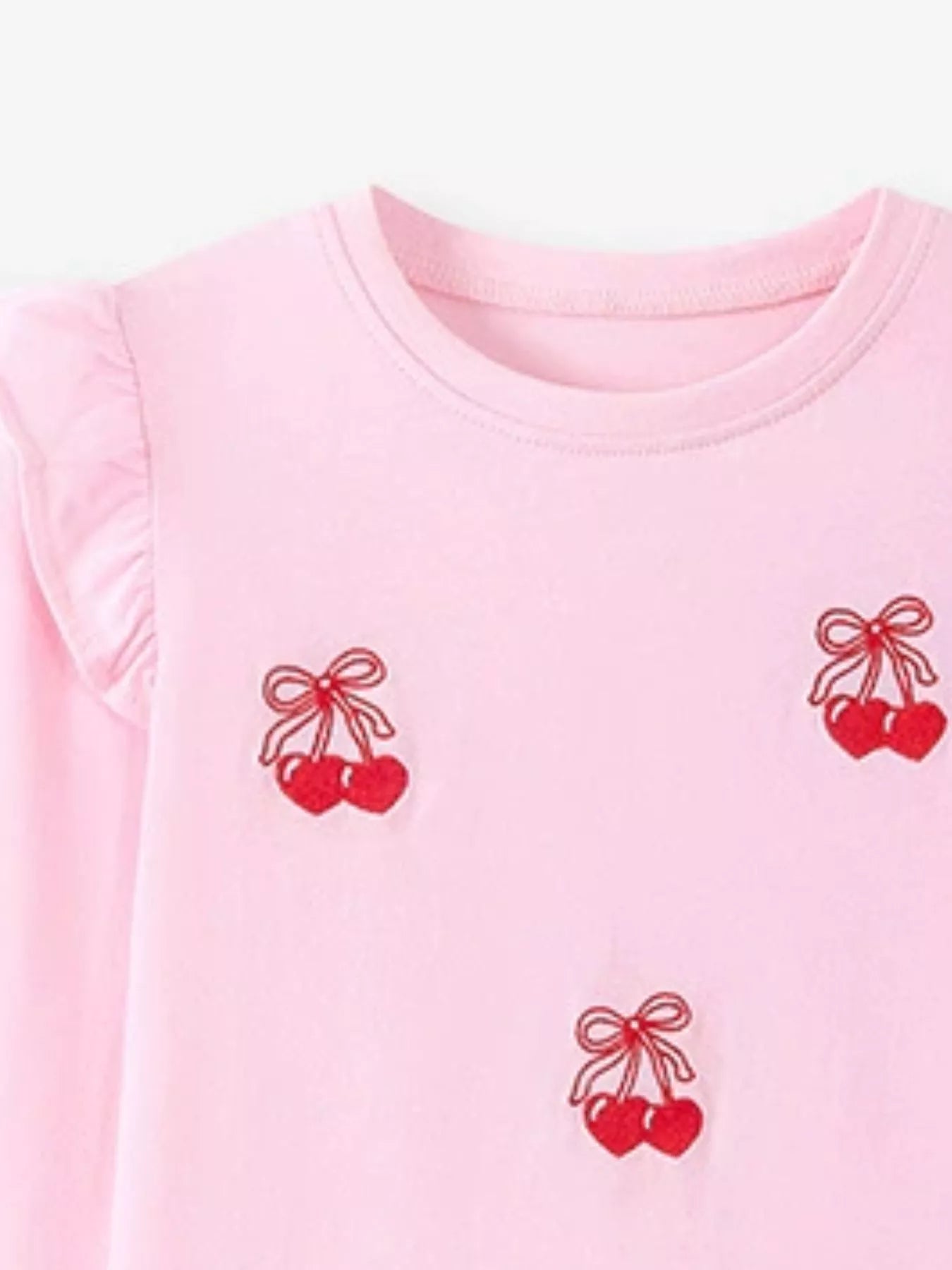 Children's Cherry & Flower Print Ruffled Long Sleeve T-Shirt