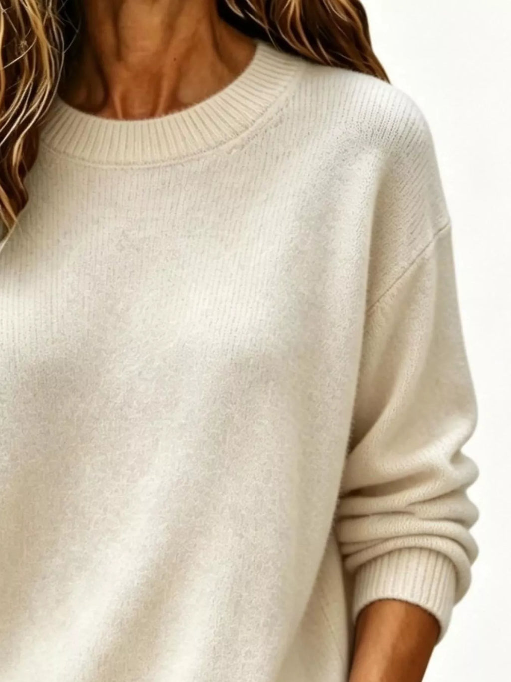 Full Size Round Neck Dropped Shoulder Sweater Plus Size