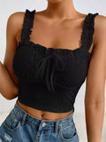 Eyelet Ruffle Strap Tie-Front Tank