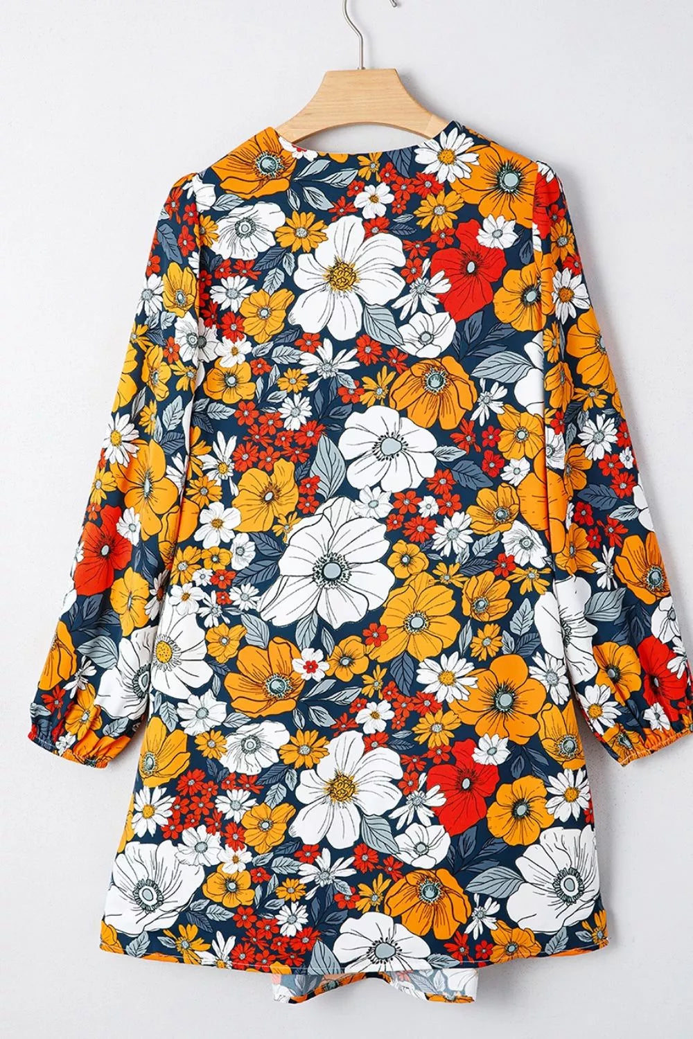 Boho Floral Print V-Neck Mini Dress with Pockets