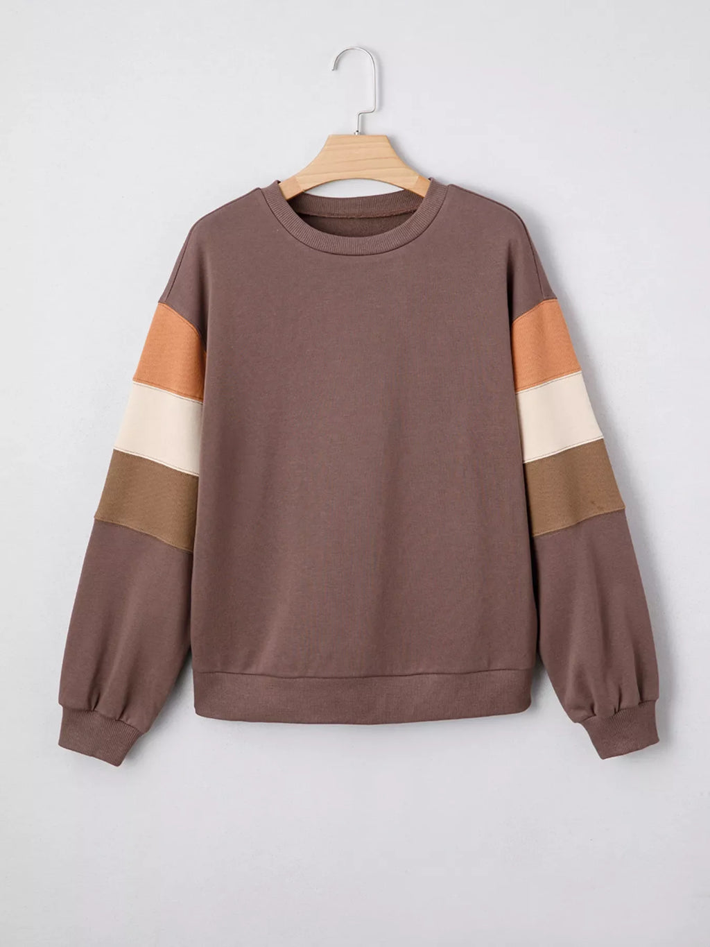 Color Block Drop Shoulder Pullover Casual Sweatshirt