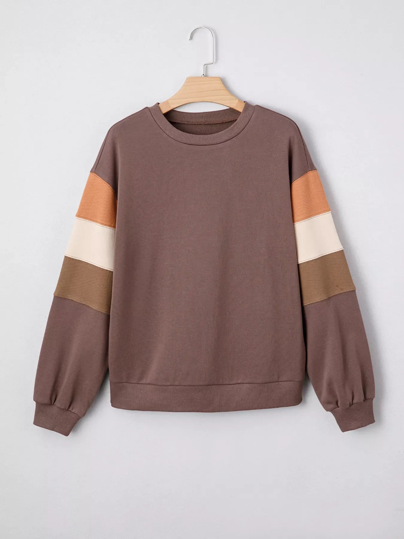 Color Block Drop Shoulder Pullover Casual Sweatshirt