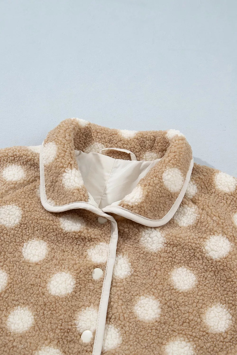 Polka Dot Faux Fur Metal Button Placket Shift Silhouette Jacket