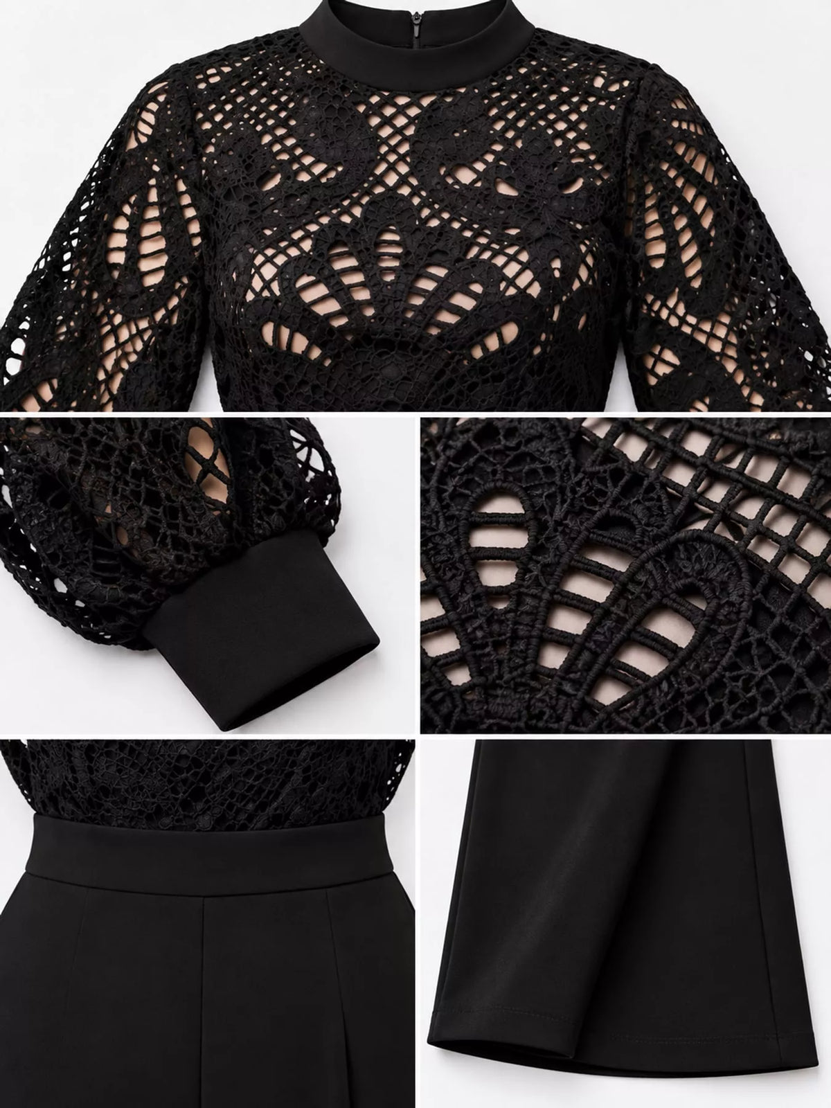 Full Size Lace Lantern Sleeve Flare Jumpsuit Plus Size