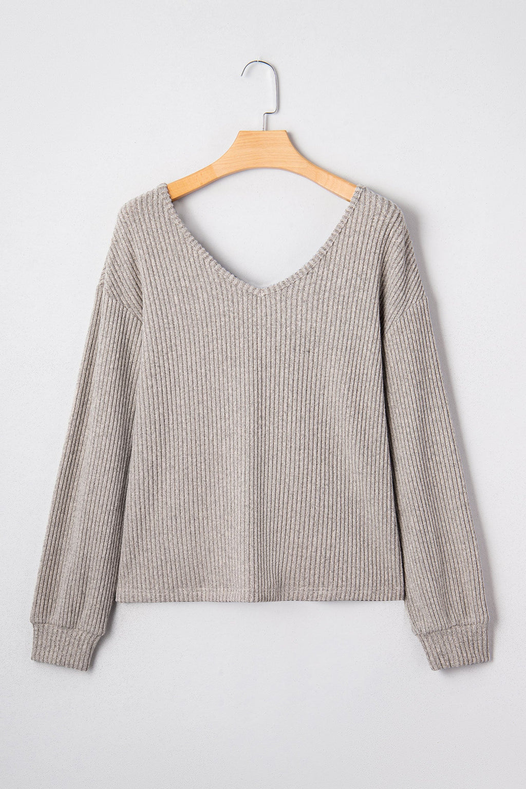 Leopard Bow Back Ribbed Knit Long Sleeve Top