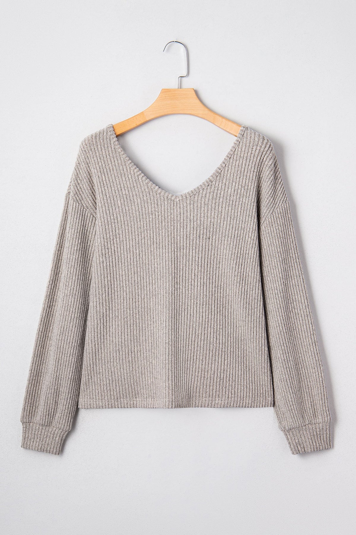 Leopard Bow Back Ribbed Knit Long Sleeve Top