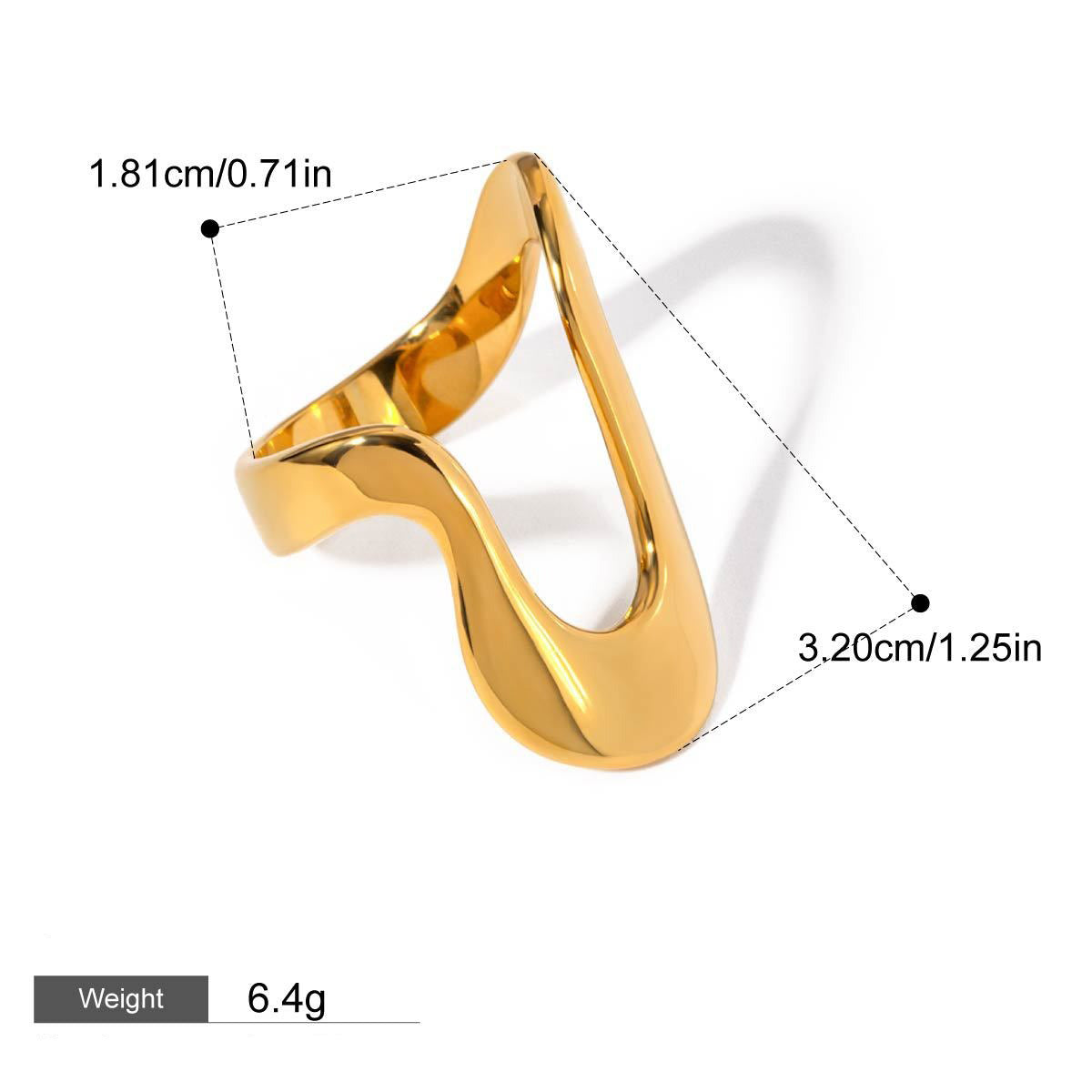 18K gold geometric U-shaped design exaggerated personality ring