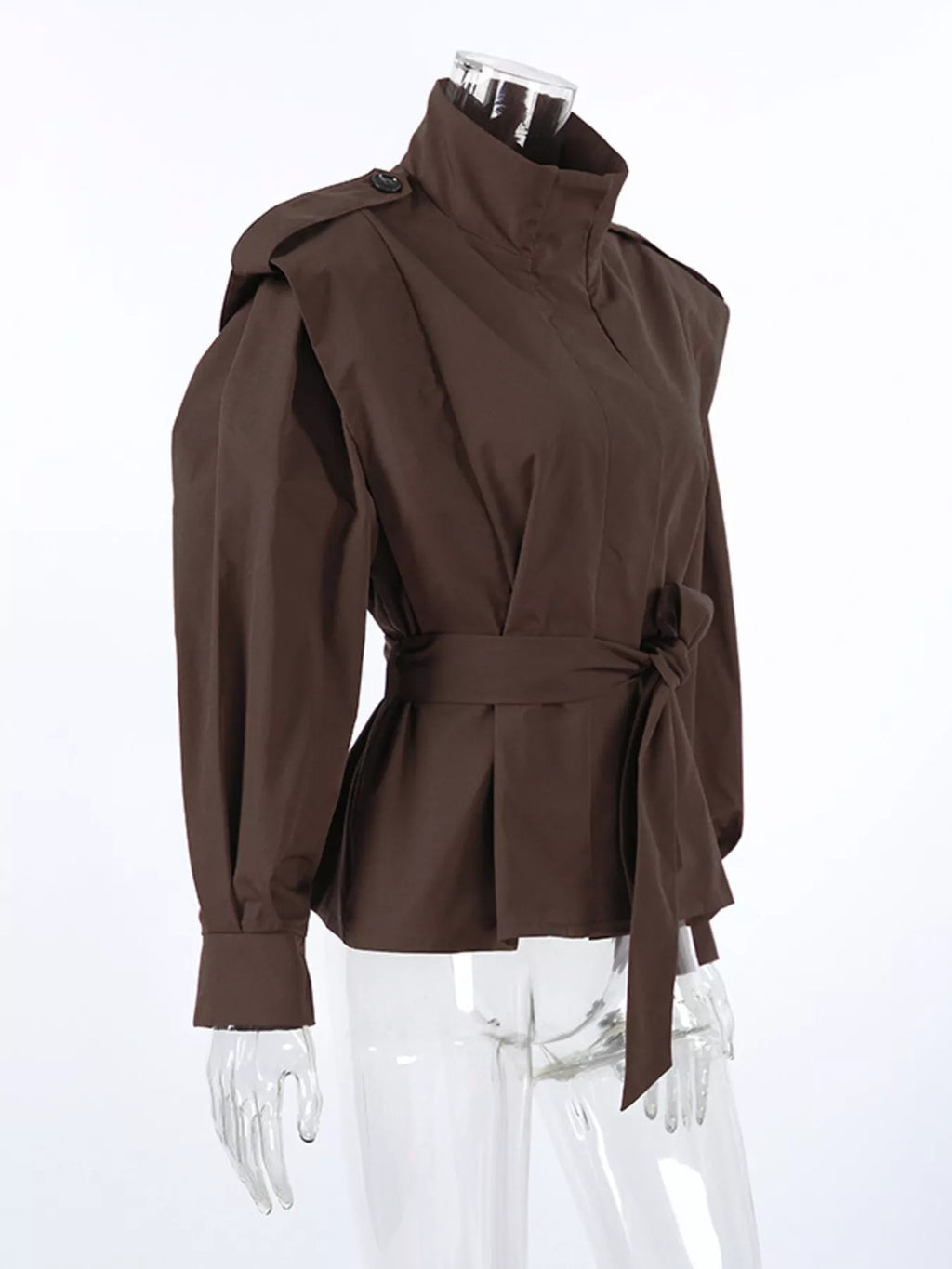 Stand-Collar Belted Outerwear