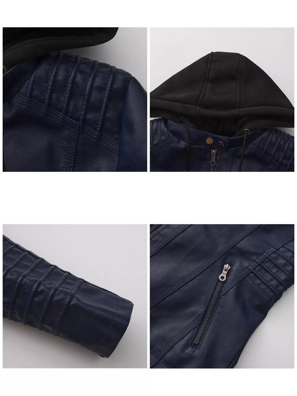 Full Size Detachable Hooded Faux Leather Moto Jacket Plus Size