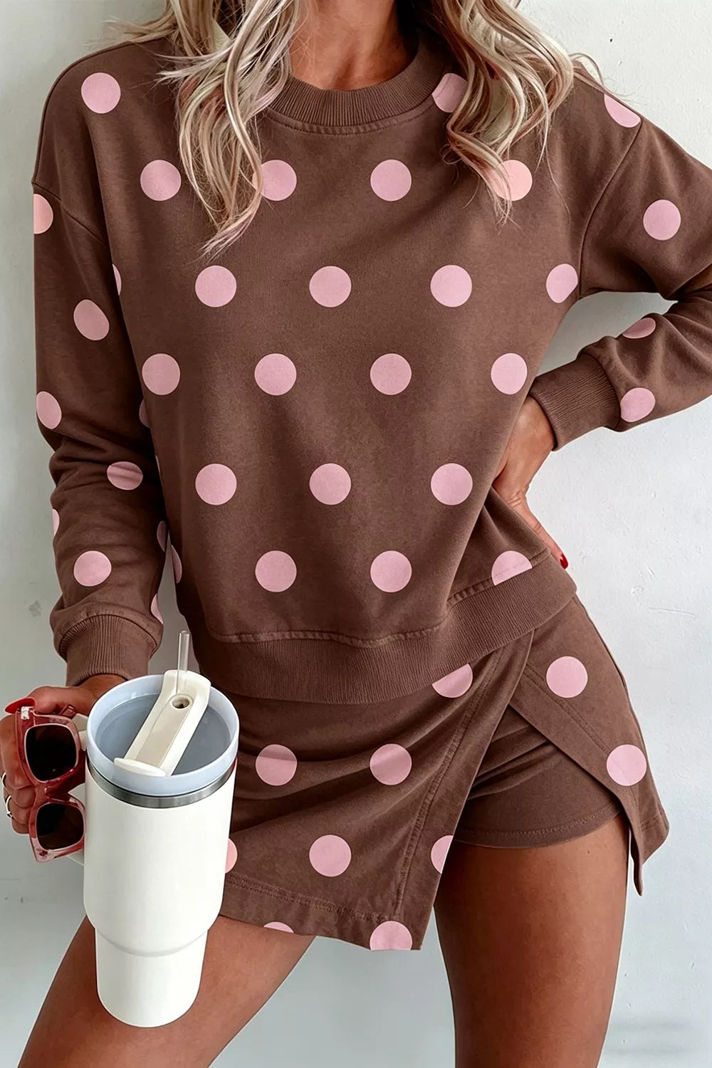 Polka Dot Sweatshirt and Skirt Set