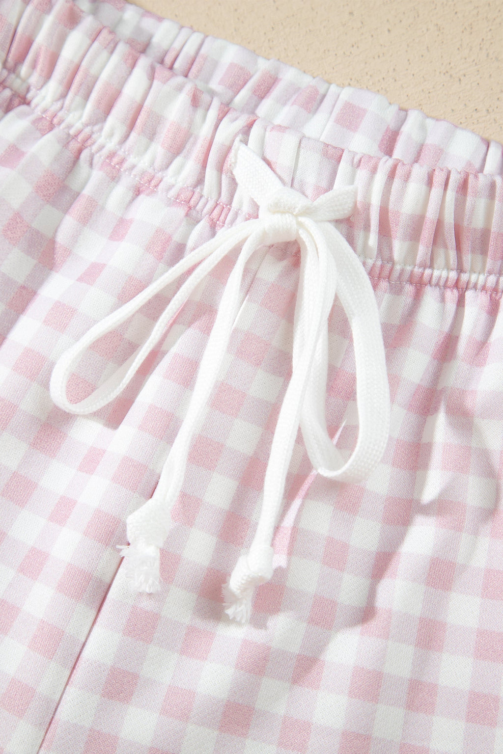 Pink Plaid Baggy Pullover Drawstring Casual Shorts 2pcs Outfit