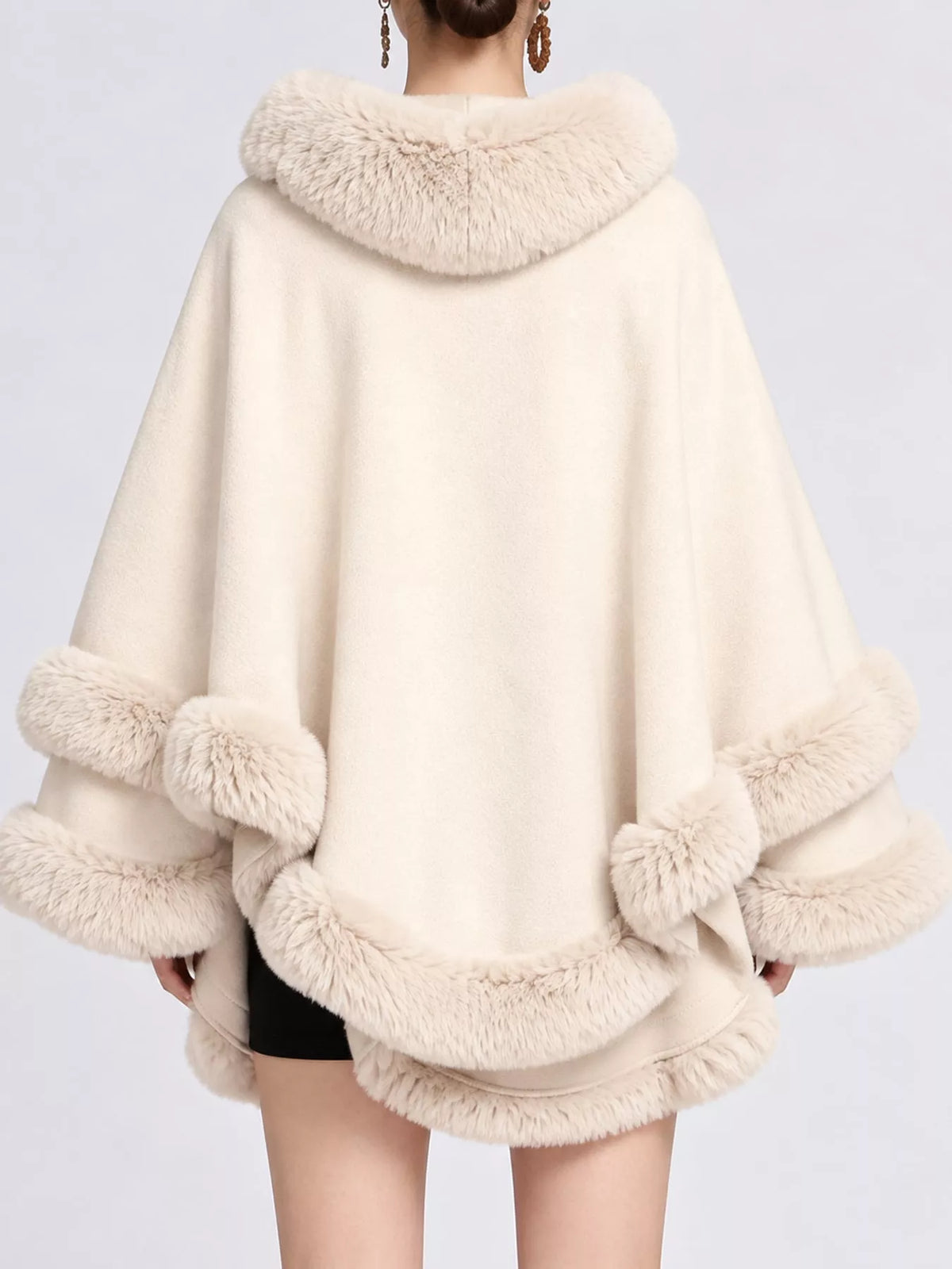 Faux Fur Trimmed Hooded Cape