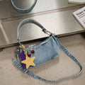 Star Charm Denim Shoulder Bag