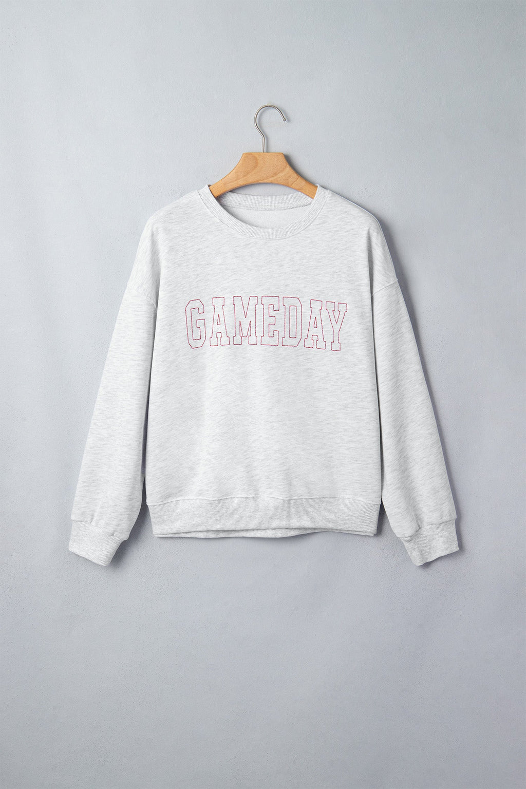 Light Grey Game Day Letter Embroidery Long Sleeve Round Neck Sweatshirt