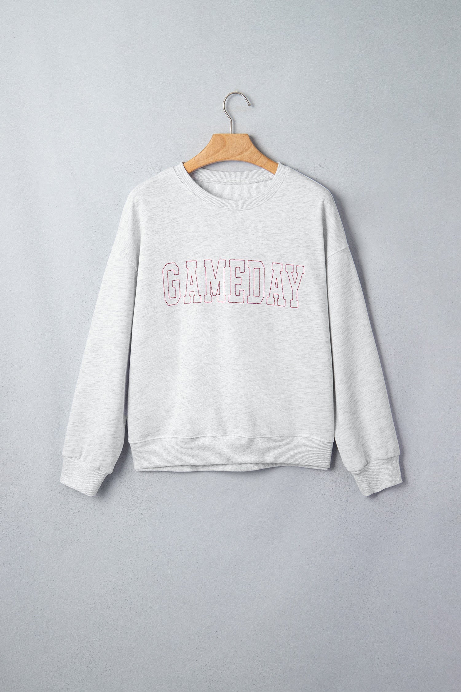 Light Grey Game Day Letter Embroidery Long Sleeve Round Neck Sweatshirt