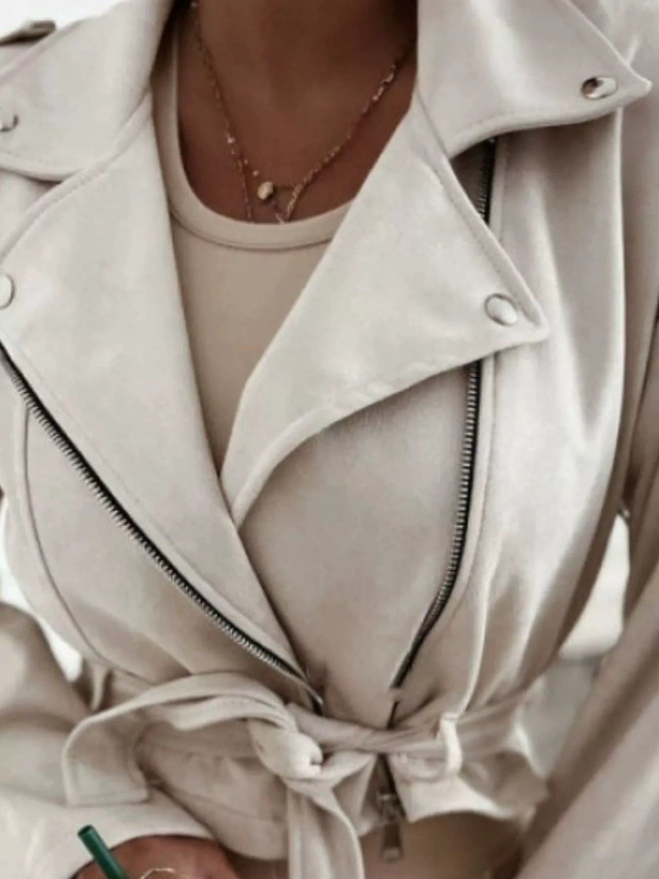 Cropped Biker Jacket with Belt Detail