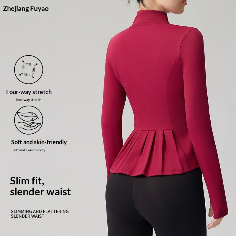 Women's Slimming Yoga Top With Stand-Up Collar - Lightweight Sports Cardigan For Fitness Gym Workout