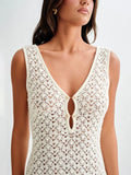 Openwork Knit Sleeveless Maxi Dress